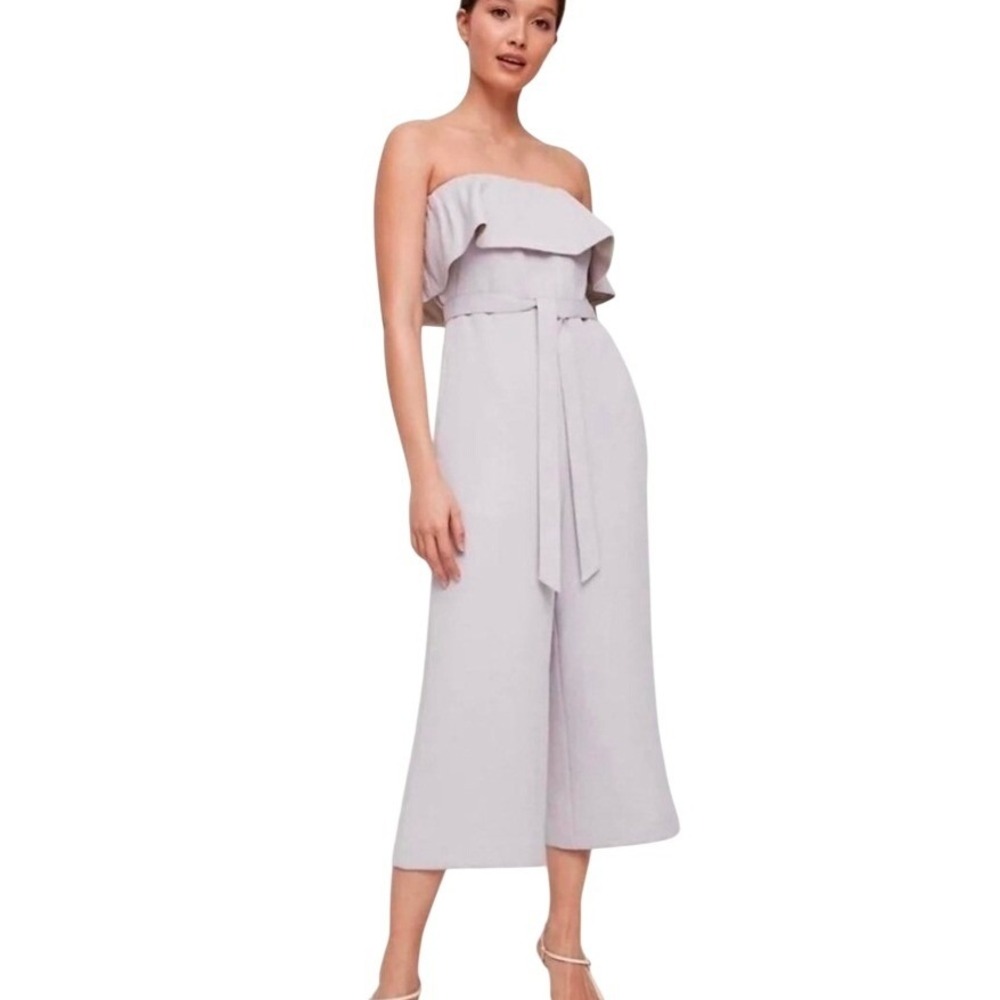 Babaton Aritzia Strapless Ruffle Wide Leg‎ Jumpsuit Lavender Size 0 with Pockets